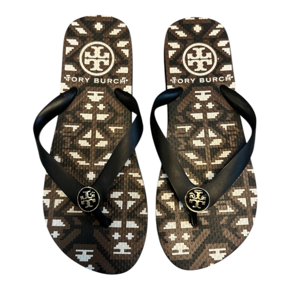 Tory Burch Aztec Black and Brown Flip Flops size 5